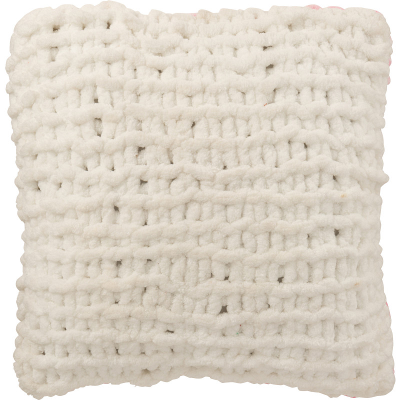 Coussin Tricot douceur Carré 50x50 en Tissu Rose Blanc Motif tricoté Knitty - 2