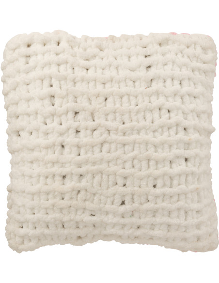 Coussin Tricot douceur Carré 50x50 en Tissu Rose Blanc Motif tricoté Knitty - 2