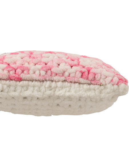 Coussin Tricot douceur Carré 50x50 en Tissu Rose Blanc Motif tricoté Knitty - 3
