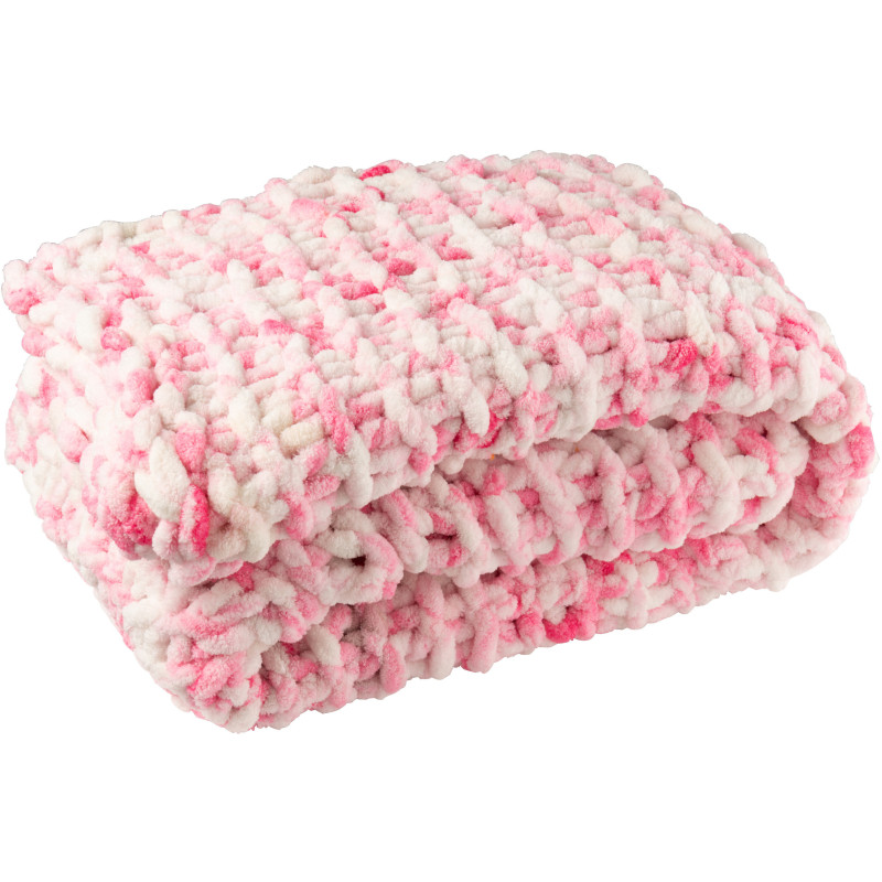 Plaid Tricot chaud 130x170 en Tissu Rose Blanc Motif tricoté Knitty - 1