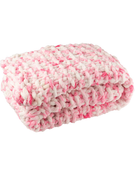 Plaid Tricot chaud 130x170 en Tissu Rose Blanc Motif tricoté Knitty - 1