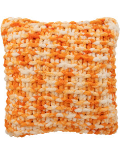Coussin Tricot douceur Carré 50x50 en Tissu Orange Blanc Motif tricoté Knitty - 1