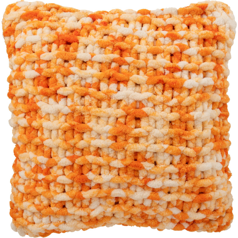 Coussin Tricot douceur Carré 50x50 en Tissu Orange Blanc Motif tricoté Knitty - 1