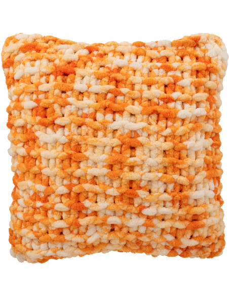 Coussin Tricot douceur Carré 50x50 en Tissu Orange Blanc Motif tricoté Knitty - 1