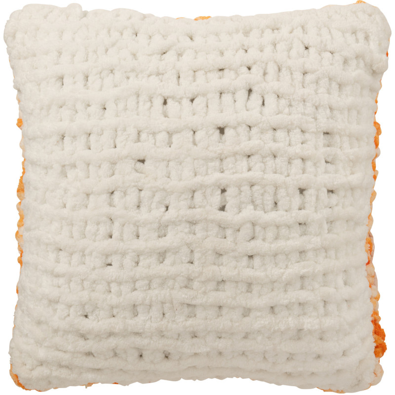 Coussin Tricot douceur Carré 50x50 en Tissu Orange Blanc Motif tricoté Knitty - 2