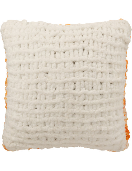 Coussin Tricot douceur Carré 50x50 en Tissu Orange Blanc Motif tricoté Knitty - 2