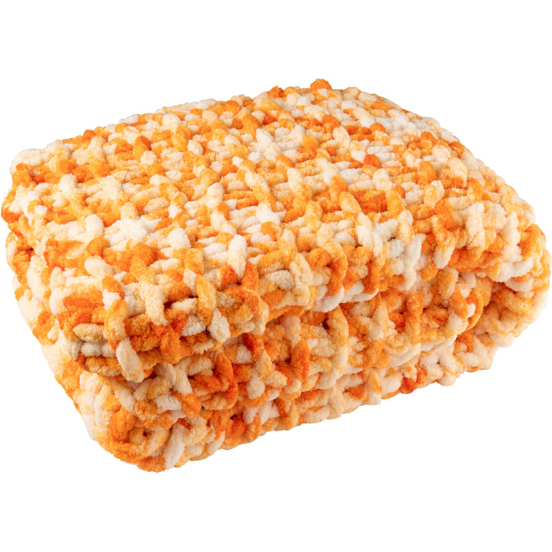 Plaid Tricot chaud 130x170 en Tissu Orange Blanc Motif tricoté Knitty - 1