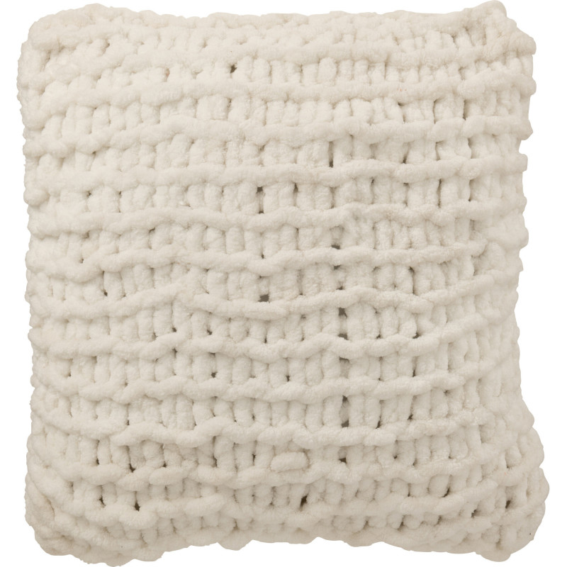Coussin Tricot douceur Carré 50x50 en Tissu Blanc Motif tricoté Knitty - 1