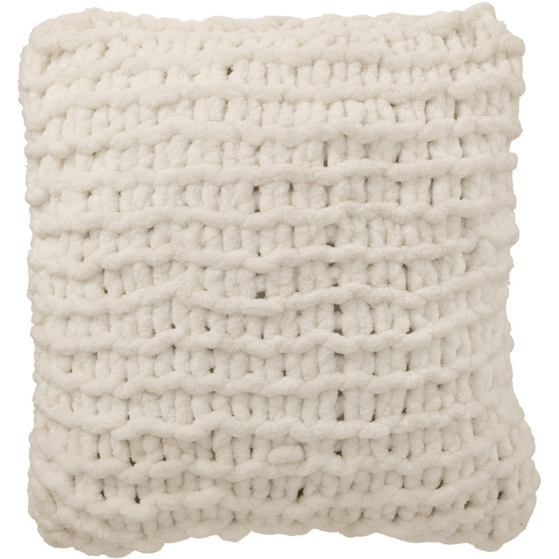 Coussin Tricot douceur Carré 50x50 en Tissu Blanc Motif tricoté Knitty - 2