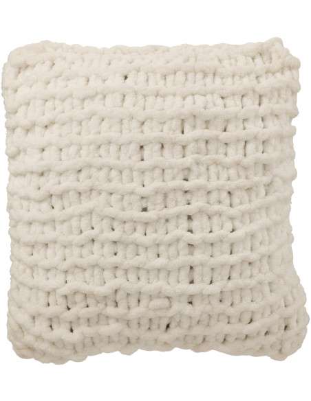 Coussin Tricot douceur Carré 50x50 en Tissu Blanc Motif tricoté Knitty - 2