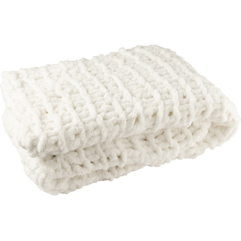 Plaid Tricot chaud 130x170 en Tissu Blanc Motif tricoté Knitty - 1