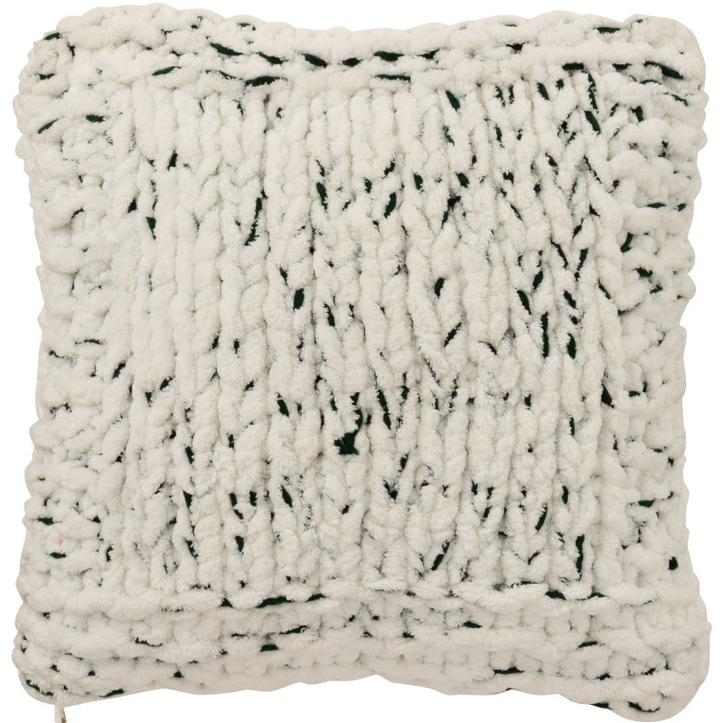Coussin Tricot douceur Carré 50x50 en Tissu Blanc Vert foncé Motif tricoté Knitty - 1