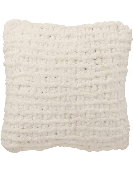 Coussin Tricot douceur Carré 50x50 en Tissu Blanc Vert foncé Motif tricoté Knitty - 2