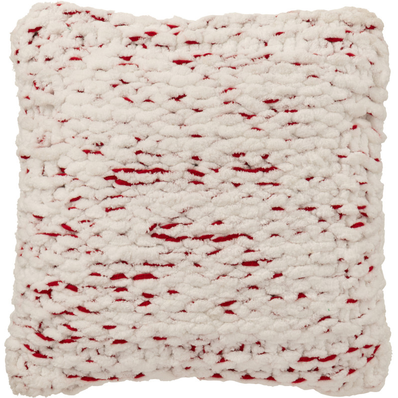 Coussin Tricot douceur Carré 50x50 en Tissu Blanc Rouge Motif tricoté Knitty - 1