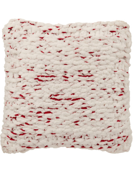 Coussin Tricot douceur Carré 50x50 en Tissu Blanc Rouge Motif tricoté Knitty - 1