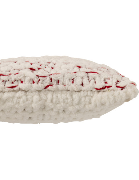 Coussin Tricot douceur Carré 50x50 en Tissu Blanc Rouge Motif tricoté Knitty - 3