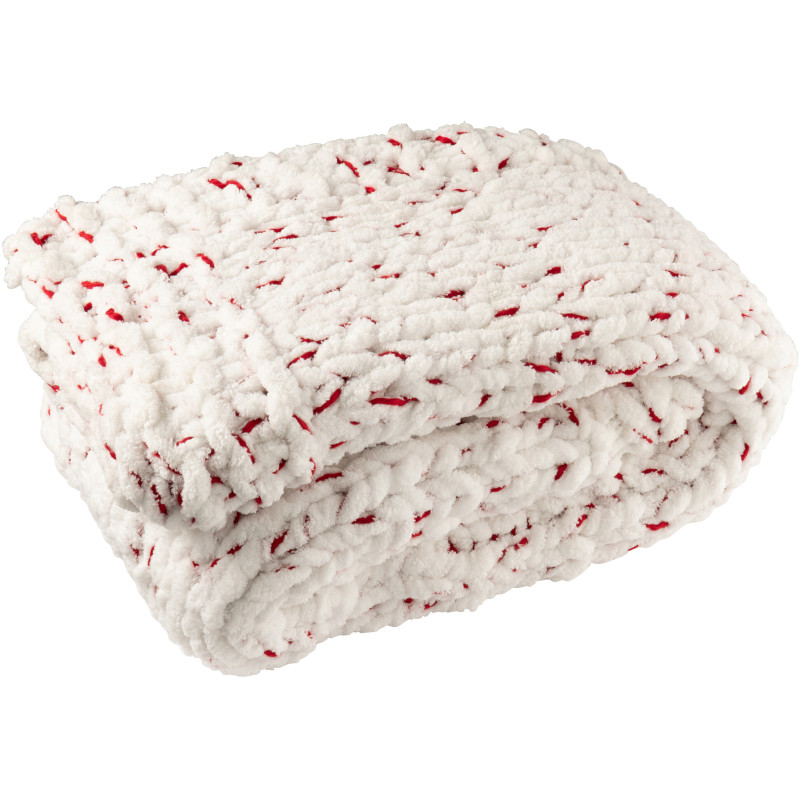 Plaid Tricot chaud 130x170 en Tissu Blanc Rouge Motif tricoté Knitty - 1