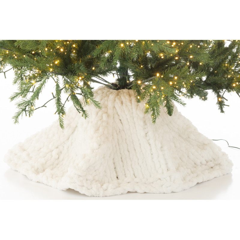 Grande Jupe de sapin cache pied Ronde 90x90 en Tissu Blanc Tricoté Frimora - 5