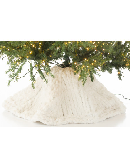 Grande Jupe de sapin cache pied Ronde 90x90 en Tissu Blanc Tricoté Frimora - 5