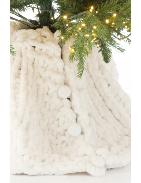 Grande Jupe de sapin cache pied Ronde 90x90 en Tissu Blanc Tricoté Frimora - 6