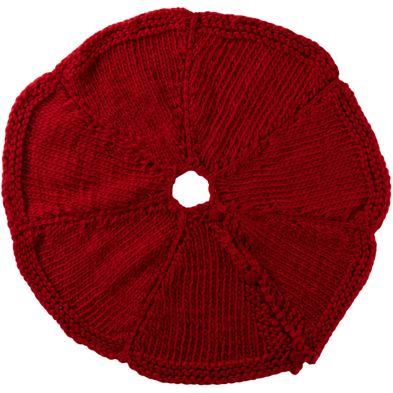Grande Jupe de sapin cache pied Ronde 90x90 en Tissu Rouge Tricoté Frimora - 1