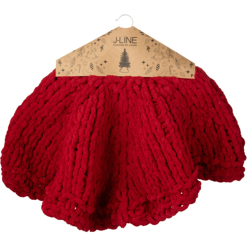 Grande Jupe de sapin cache pied Ronde 90x90 en Tissu Rouge Tricoté Frimora - 2