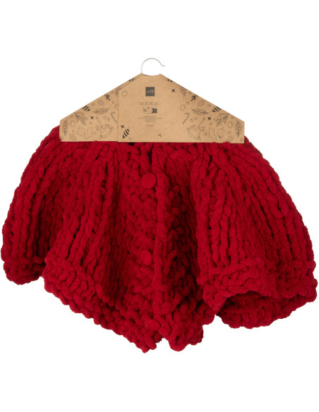 Grande Jupe de sapin cache pied Ronde 90x90 en Tissu Rouge Tricoté Frimora - 3