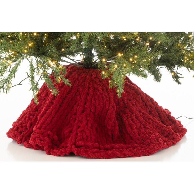 Grande Jupe de sapin cache pied Ronde 90x90 en Tissu Rouge Tricoté Frimora - 5