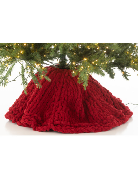 Grande Jupe de sapin cache pied Ronde 90x90 en Tissu Rouge Tricoté Frimora - 5