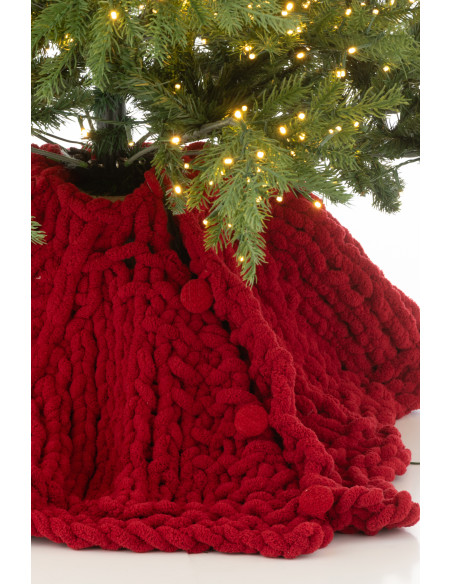 Grande Jupe de sapin cache pied Ronde 90x90 en Tissu Rouge Tricoté Frimora - 6