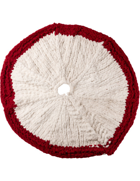 Grande Jupe de sapin cache pied Ronde 90x90 en Tissu Blanc Rouge Tricoté Frimora - 1