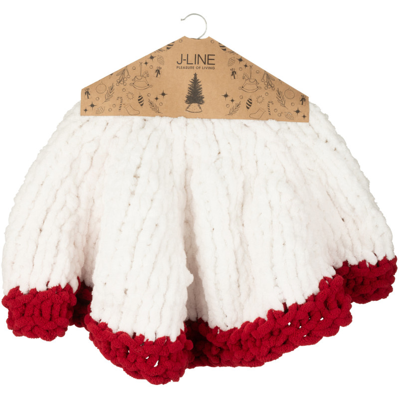 Grande Jupe de sapin cache pied Ronde 90x90 en Tissu Blanc Rouge Tricoté Frimora - 2