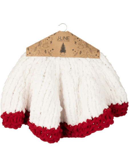 Grande Jupe de sapin cache pied Ronde 90x90 en Tissu Blanc Rouge Tricoté Frimora - 2