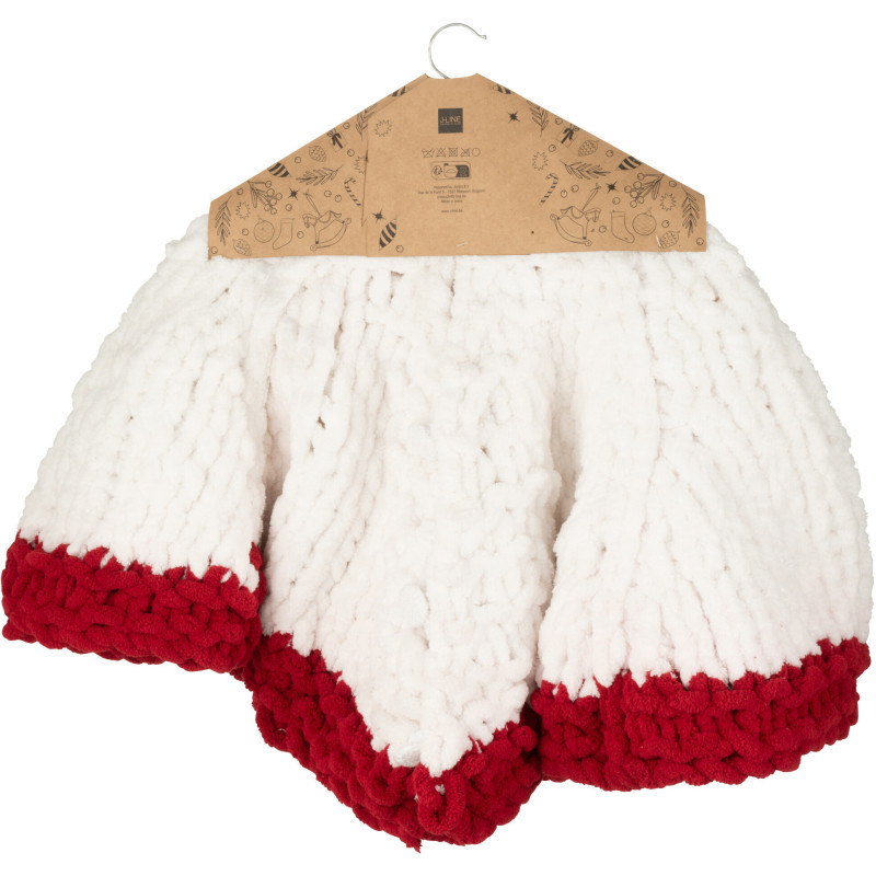 Grande Jupe de sapin cache pied Ronde 90x90 en Tissu Blanc Rouge Tricoté Frimora - 3