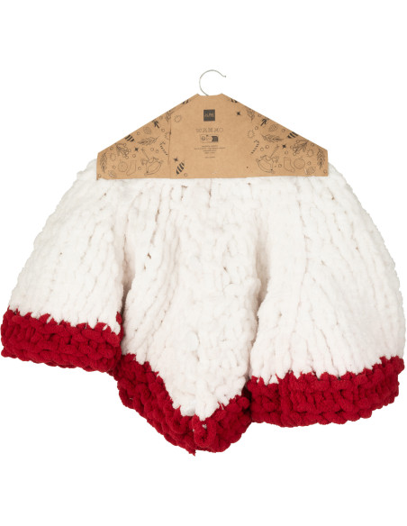 Grande Jupe de sapin cache pied Ronde 90x90 en Tissu Blanc Rouge Tricoté Frimora - 3