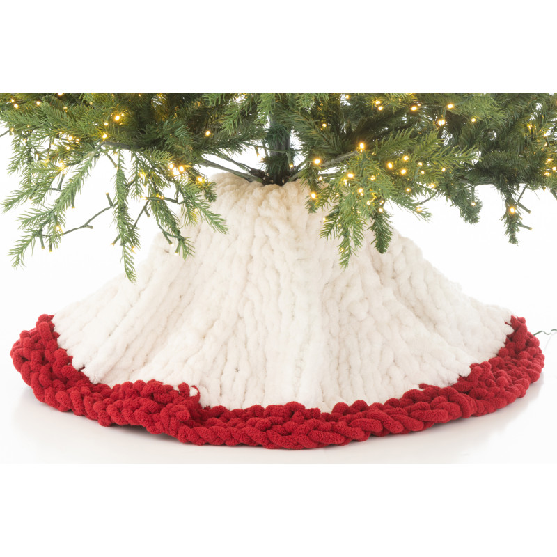 Grande Jupe de sapin cache pied Ronde 90x90 en Tissu Blanc Rouge Tricoté Frimora - 5