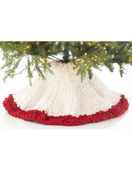 Grande Jupe de sapin cache pied Ronde 90x90 en Tissu Blanc Rouge Tricoté Frimora - 5