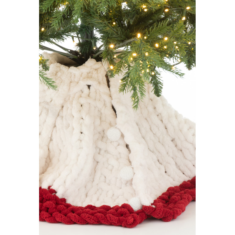 Grande Jupe de sapin cache pied Ronde 90x90 en Tissu Blanc Rouge Tricoté Frimora - 6