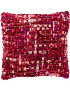 Coussin épais Tricot Carré 50x50 en Acrylique Rose foncé Tricoté Douffra - 1
