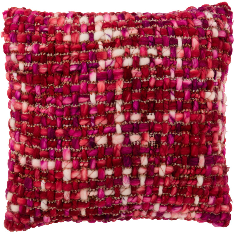 Coussin épais Tricot Carré 50x50 en Acrylique Rose foncé Tricoté Douffra - 1