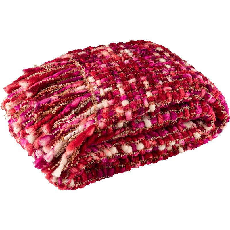 Gros Plaid épais Tricot 130x170 en Acrylique Rose foncé Tricoté Douffra - 1