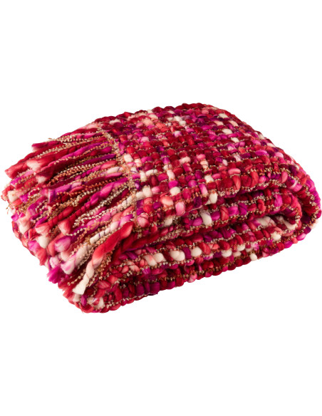 Gros Plaid épais Tricot 130x170 en Acrylique Rose foncé Tricoté Douffra - 1