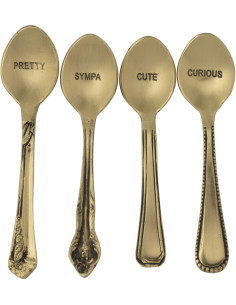 Coffret 4 petites cuillères à dessert Pretty Sympa Cute Curious en Laiton Doré Singulis - 1