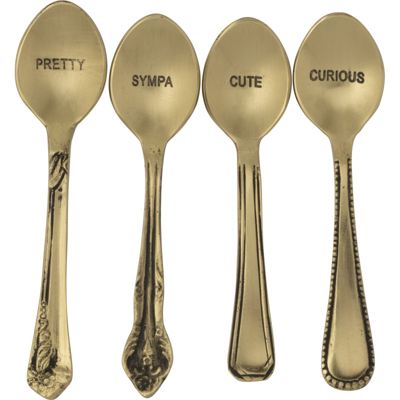 Coffret 4 petites cuillères à dessert Pretty Sympa Cute Curious en Laiton Doré Singulis - 1