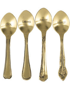 Coffret 4 petites cuillères à dessert Cool Caring Funny Lovely en Laiton Doré Singulis - 1