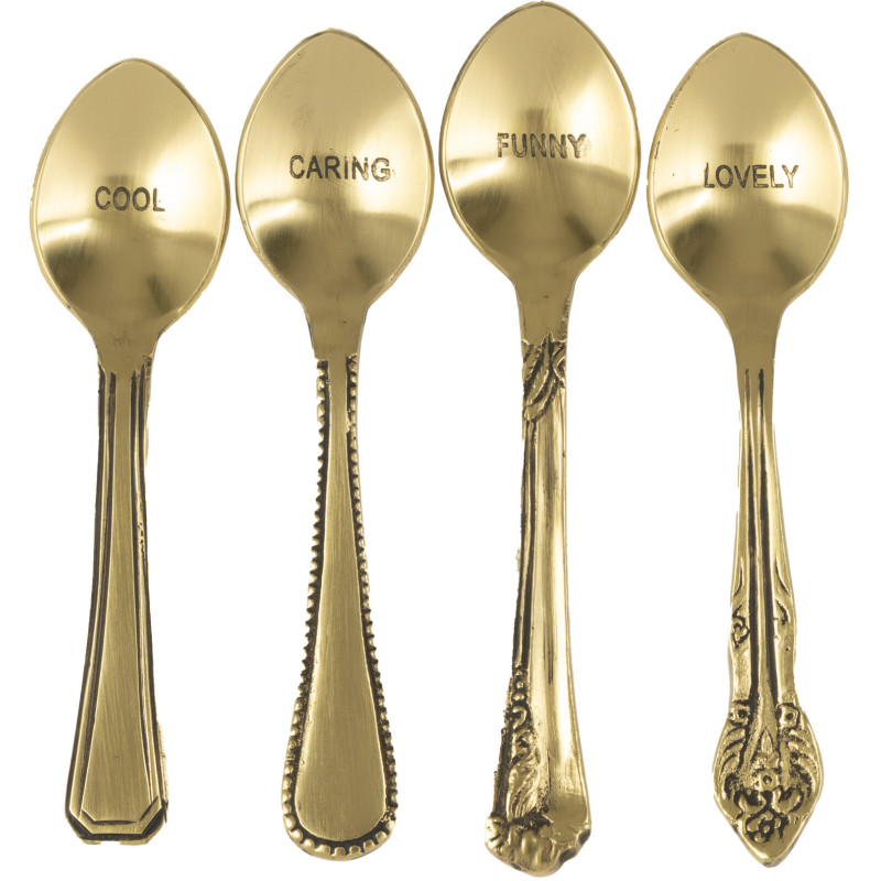 Coffret 4 petites cuillères à dessert Cool Caring Funny Lovely en Laiton Doré Singulis - 1