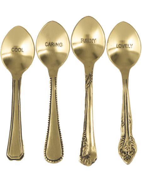 Coffret 4 petites cuillères à dessert Cool Caring Funny Lovely en Laiton Doré Singulis - 1