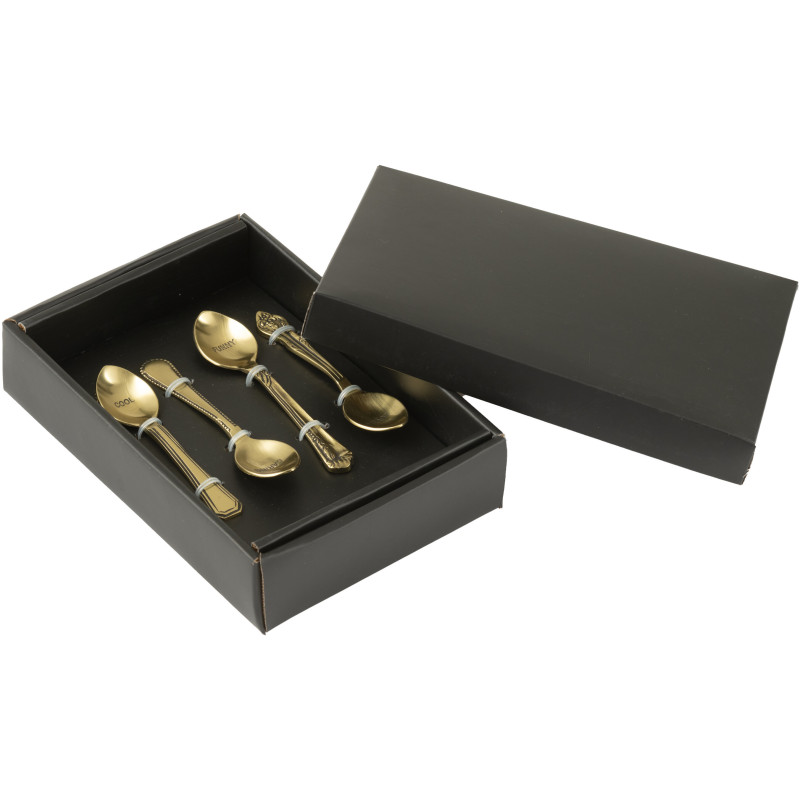 Coffret 4 petites cuillères à dessert Cool Caring Funny Lovely en Laiton Doré Singulis - 2