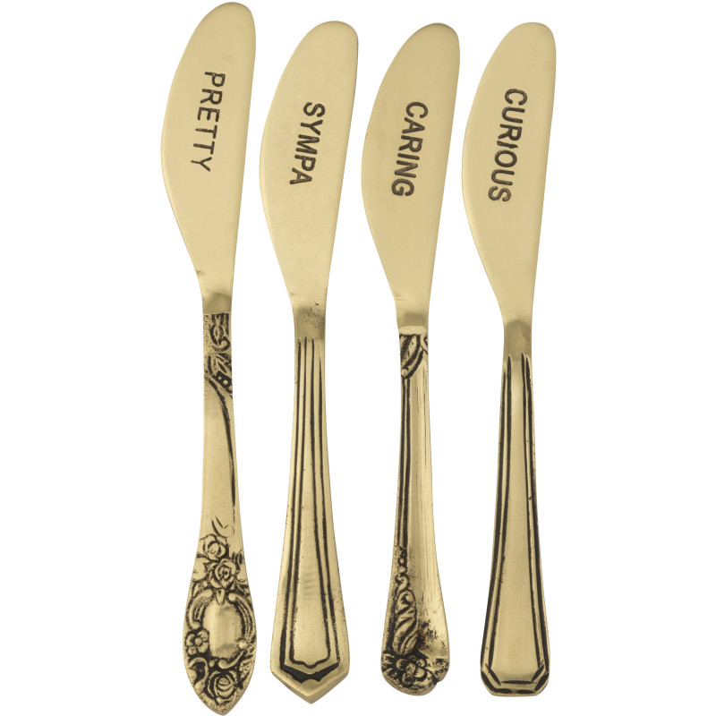 Coffret 4 petits couteaux à dessert Pretty Sympa Caring Curious en Laiton Doré Singulis - 1