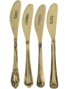 Coffret 4 petits couteaux à dessert Cool Sweet happy Cute en Laiton Doré Singulis - 1